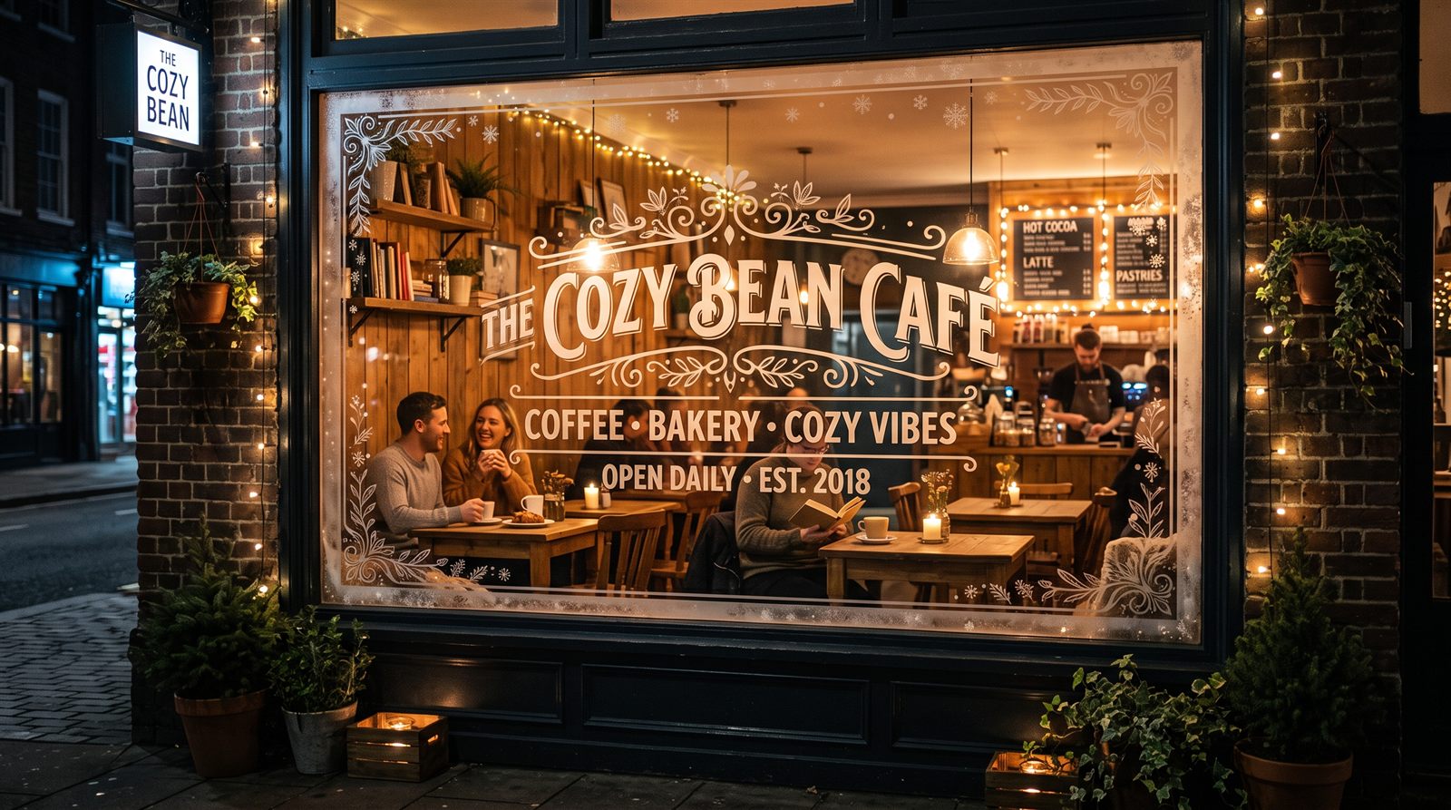 Beschriftetes Schaufenster eines Cafés